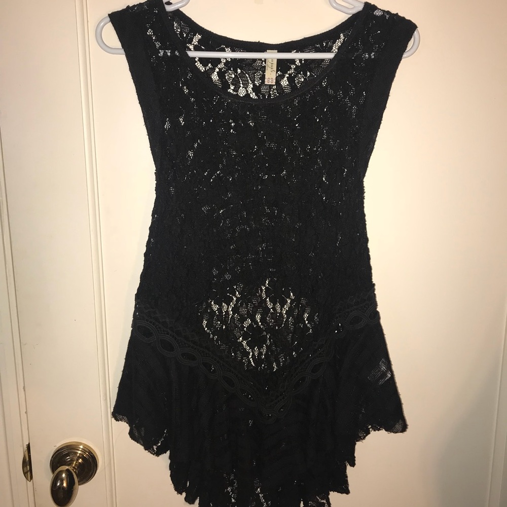 Free People Black Lace Top Layered Peppum